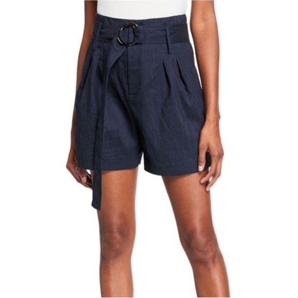 Elie Tahari Genna High Waisted Navy Belted Shorts Size 10 NWT - Picture 1 of 8